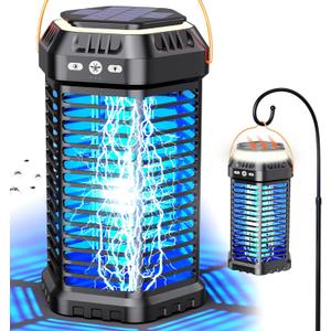 Solar Bug Zapper Outdoor Ultra-Strong Fly & Mosquito Zapper, Solar-Powered Rechargeable Bug Zapper, Portable Cordless Insect Zapper, Foldable Adjustable Outdoor Light, IP66 Waterproof (Black)
