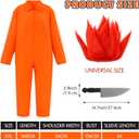 Halloween Orange Prisoner Cosplay Costume with Men's Red Wig Spiky Synthetic Short Hair and a Simulated Short Knife Prison Jumpsuit Adult Halloween Costumes for Men Jail Outfit