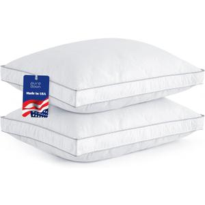 puredown Made in USA Goose Feathers and Down Gusseted Pillows, 100% Cotton Cover, Pillows King Size Set of 2, Hotel Luxury Gusseted Bed Pillows for Sleeping