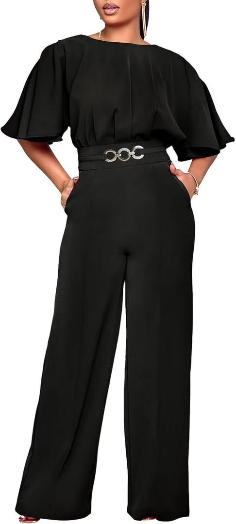 acelyn Elegant Jumpsuit for Women Dressy Sexy Plus Size Wide Leg Pant Suit One Piece Party Outfits (XX-Large, 3276-black)