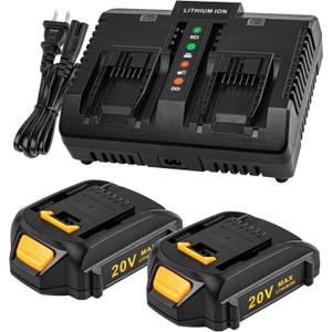 2Packs 20V 3.5Ah Battery and Charger Kit for Worx 20V Battery Compatible with Worx Battery 20V WA3520 WA3525 WA3575 with Fast Dual-Port Charger WA3875 for Worx 20V Battery and Charger Set