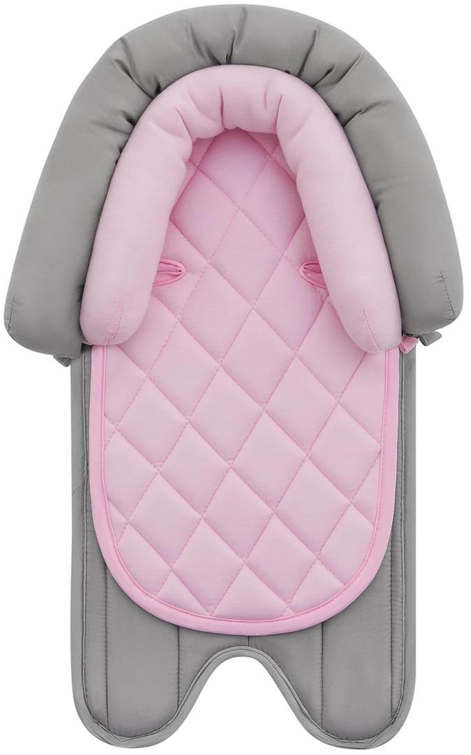 Pro Goleem Car Seat Head Support Infant, Soft Infant Car Seat Insert, 2 in 1 Carseat Head Support for Toddler, Perfect for Car Seat, Stroller, Swing, Bouncer, Pink and Gray