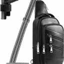 Conceal Carry Sling Bag - Virgan Leather Sling Backpack Fanny Pack Crossbody Chest Bags with Holster&Guitar Strap (Black)