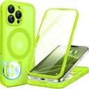 BERFY Magnetic for iPhone 16 Pro Max Case, Compatible with MagSafe, [Built-in 9H Tempered Glass Screen Protector & Camera Protection]Full Body Translucent Matte Phone case for 16 Pro Max, Bright Green