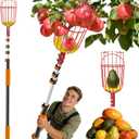 Buyplus 26ft High Reach Fruit Picker with Basket Telescoping, 5-20 Foot Heavy Duty Sturdy Aluminium Telescoping Extension Pole, Easy to Attach Twist-On Metal Basket for Picking Mango Avocado Lemon