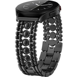 Minyee Compatible with Samsung Galaxy Watch 7 6 5 4 FE 40mm 44mm/Watch 6 Classic 43mm 47mm/Watch 5 Pro 45mm Band Women, 20mm Pretty Dressy Stainless Steel Metal Adjustable Round Studded Link Bracelet