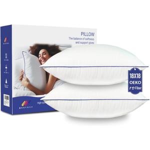 18x18 Pillow Inserts Set of 2, Hypoallergenic Soft Machine Washable Fluffy Virgin Polyester Premium Throw Pillow Stuffer, Decorative Cushion for Bed, Couch, Sofa - White