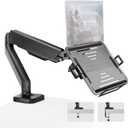 monTEK Laptop Arm Mount for Desk, 2-in-1 Monitor & Laptop Stand with Adjustable Laptop Tray, Fits Max 18" Notebook and 32" Screen, Aluminum Single Monitor Holder with VESA 75/100, Clamp/Grommet, Black