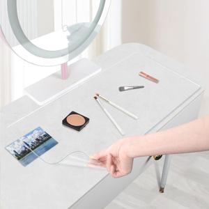 Clear Makeup Mat for Vanity to Protect Vanity Desk Top, PVC Vanity Mat, Easy to Clean Vanity Desk Mat Clear Desk Pad - Vanity Makeup Pads Waterproof and Oilproof, 31.5x15.7in - Transparent