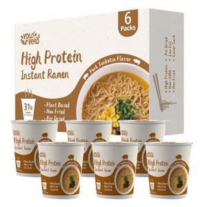 VOLO VERO High Protein (31g) Instant Ramen Soup Cup Pork Tonkotsu Flavor, Plant-Based, Vegan, Air-Dried, Non-Fried, Low Fat, Low Carb, Quick Healthy Meal, Holiday Gifts, 6 Packs (2.19 Ounce (Pack of 6)) BBD: 10/19/2026