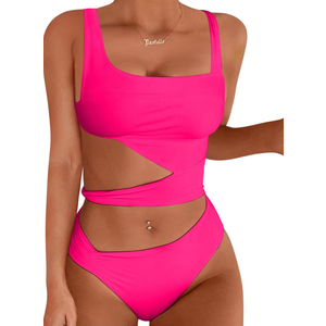Lilosy Sexy Knotted Ruched High Cut Leg One Piece Swimsuit M