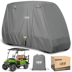 10L0L Heavy Duty 650D Golf Cart Cover for 2/4 Passengers EZGO, Club Car and Yamaha, All Weather Outdoor Protection Weatherproof (Grey) L-For 2/2+2/4 Passengers Cart
