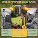 Bow Rake , 2-in-1 63in Metal Garden Lawn Rake for Weeding Digger Loosening Soil Raking Leaf Leveling Rocks Spreading Mulch Gravel 17 Tines Adjustable Garden Rake(63 Inch)