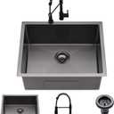 Undermount Laundry Utility Sink with Faucet, 23"x18"x12" Black Stainless Steel Laundry Sink Undermount Utility Sink Laundry Room Sink 16 Gauge Single Bowl Deep Laundry Sinks