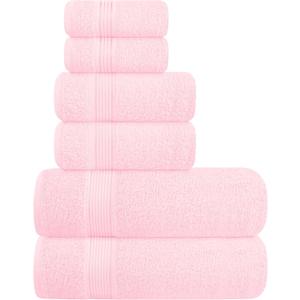 Belizzi Home Ultra Soft 6 Pack Cotton Towel Set, Contains 2 Bath Towels 28x55 inch, 2 Hand Towels 16x24 inch & 2 Wash Coths 12x12 inch, Ideal Everyday use, Compact & Lightweight - Pink