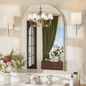 Umzodo 24"x32" Arched Bathroom Vanity Mirror, Brushed Nickel Aluminum Frame