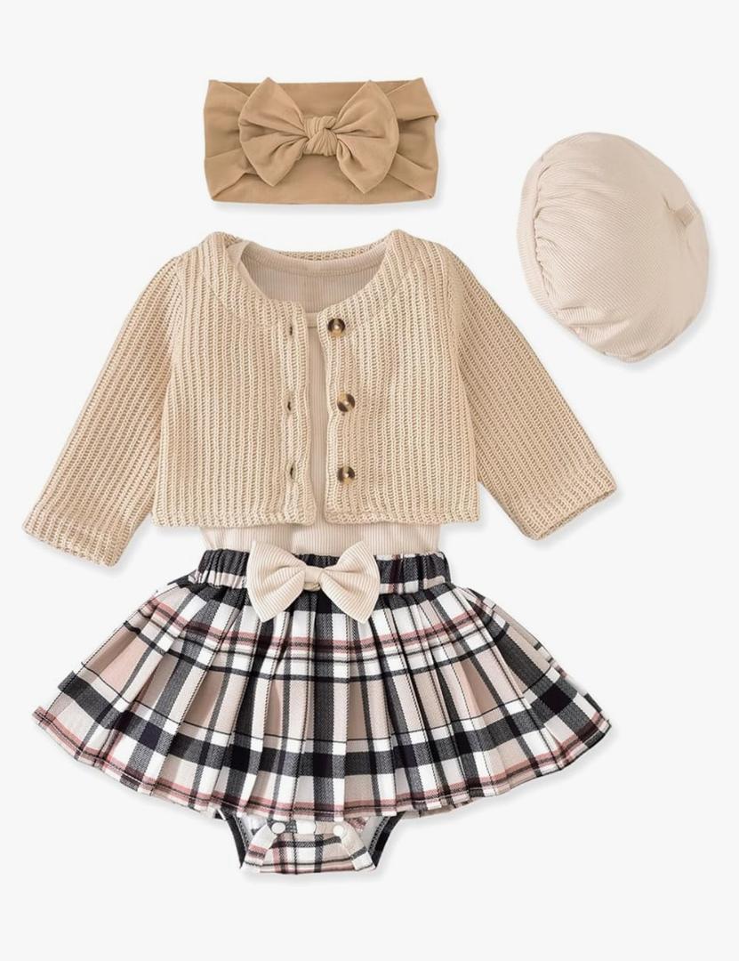 Aalizzwell Infant Baby Girl Fall Winter Skirt Outfit with Cardigan 5Pcs 3-6 Months