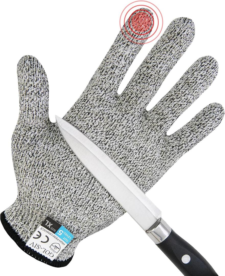 2 x Level 5 Cut Resistant GlovesTouch-Screen Compatible Cut Resistant Gloves Food Grade For Oyster Shucking, Meat Cutting, Mandoline Slicer, Knife Handling, Wood Carving (Grey, XL)