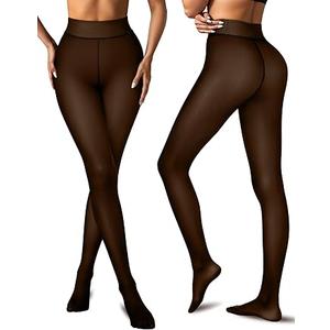 Vertvie Fleece Lined Tights Women Crotch One Seam Line Warm Sheer Pantyhose Fake Translucent Thermal Thick Tights Leggings Size XXL