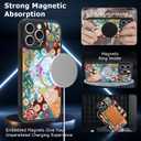 Magnetic for iPhone 15 Pro Max Case [Compatible with MagSafe] Aesthetic Flower Wave Patchwork Pattern Design, Slim Bumper Translucent Matte Protective Cover for Women Men