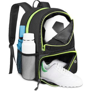 YOREPEK Soccer Backpack,Soccer Bag with Ball Holder, Water resistant Sport Equipment Bags Fit Basketball Volleyball Football, Black