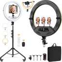 18" Foldable Ring Light with Stand for iPhone ipad Camera, 75" Tripod with Wheels 38W 6500K LED Display/Remote/2 USB Ports Large Big Ringlight Rolling for YouTube Facebook TikTok Live Video Recording