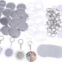 25 Sets Button Badge Maker Double-Sided Keychain, 2.28 Inch (58 mm) Tinplate Badge with Metal Cover, Mirror, Plastic Base and Keychain, Supplies for Button Making Machine