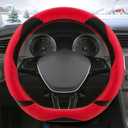 Fluffy Steering Wheel Cover D Shape, Cute Fuzzy Steering Wheel Cover Soft Universal 15 inch, Red