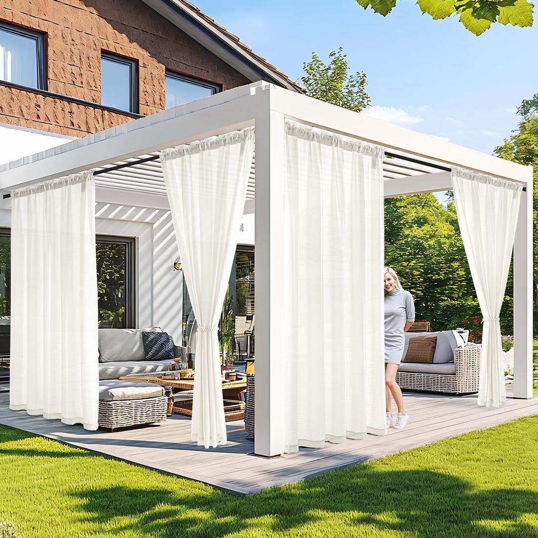 MIULEE Ivory Privacy Outdoor Curtains Waterproof Non-See-Through Semi Sheer 2 Panels Set Elegant Rod Pocket for Patio, Porch, Pergola, Cabana, Gazebo, 52 X 84 Inch Long