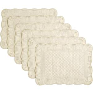 HOMBYS Quilted Placemats Set of 6 Washable-13x18 inches Rectangular Placemats for Kitchen Table-100% Cotton Fabric Rectangular Table Mats, (Flax)