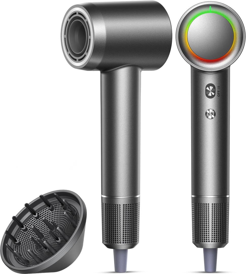 Hair Dryer, 160000 RPM Professional High-Speed Blow Dryer 500 Millions Negative Ionic Care Hair Dryer for Fast Drying, Low Noise Thermo-Control Hairdryer, Travel with Diffuser, Gray Hair Dryer, 160000 RPM Professional High-Speed Blow Dryer 500 Millions Negative Ionic Care Hair Dryer for Fast Drying, Low Noise Thermo-Control Hairdryer, Travel with Diffuser, Gray