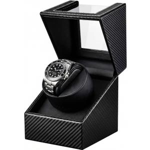 Watch Winder for Automatic Watches: Single Watch Winder Box with Quiet Japanese Motor - Rotating Watch Case in Black Carbon Fiber Leather Storage Display Box for Men (2026 New)