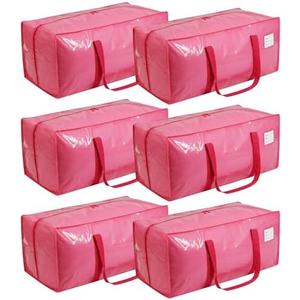 6 Pack Extra Heavy Duty Large Moving Bags with Comfortable Handle & Strong Zipper,Storage Totes for Space Saving Moving Storage College Supplies Alternative to Moving Box,Pink