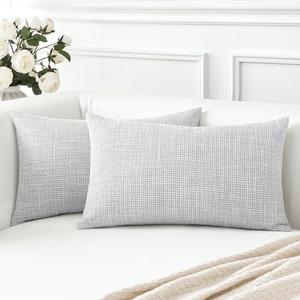 OTOSTAR Linen Throw Pillow Covers Set of 2 Decorative Lumbar Pillowcases Cushion Covers 16x24 Inch for Home Decor Sofa Bedroom Car 40 x 60 CM Light Grey