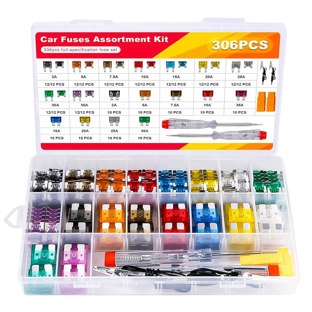 306 PCS Car Fuses Assortment Kit, Micro + Mini + Standard Blade Fuses Automotive Kit (2A 5A 7.5A 10A 15A 20A 25A 30A 35A) + Puller Replacement for Car Truck Boat RV Motorcycle Camper