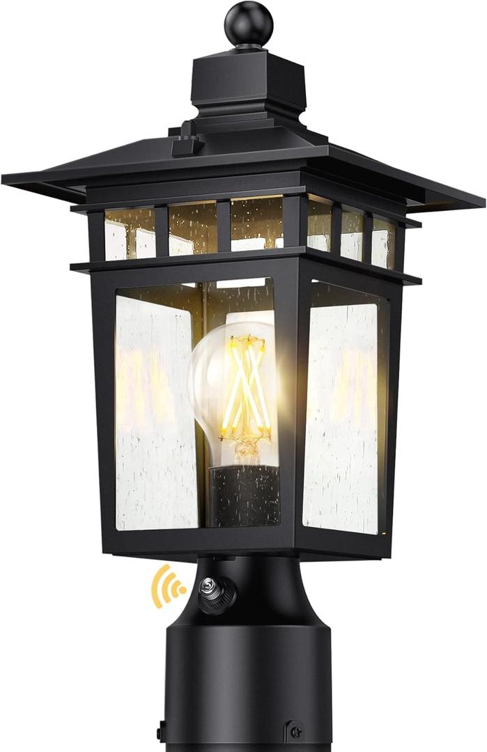 Dusk to Dawn Outdoor Post Lights,Black Waterproof Lamp Post Light Fixture, Aluminum Lamp Posts Outdoor Lighting Pole Lantern for Outside Yard Patio Pathway Garden Deck, Hard Wired,1-Pack