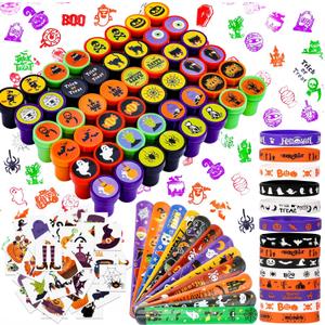 MGparty 288 Pack Halloween Party Favors Bulk Toys for Kids - Tattoos Stamps Slap Bracelets Rubber Bracelets Halloween Pinata Stuffers Trick-or-Treat Goodie Bag Fillers Classroom Game Prizes