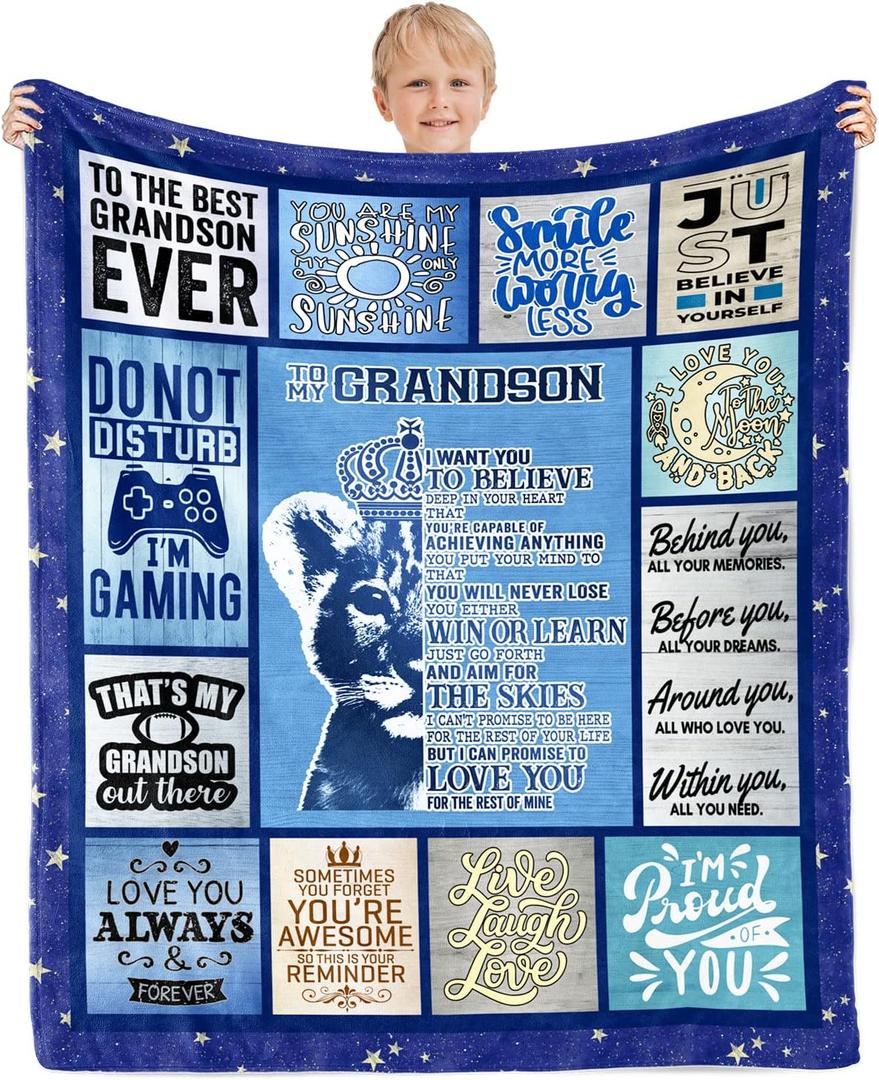 Grandson Gifts from Grandma Grandpa, Christmas Graduation Birthday Gifts for Grandson Throw Blanket 60"x50"