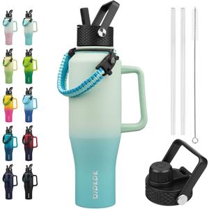 BJPKPK Insulated Water Bottles with Straw Lid, 40oz Metal Water Bottle with 2 lids & Paracord Strap, Double Wall Stainless Steel Tumbler with Handle, Reusable Cups, Mugs, Thermo, Mint