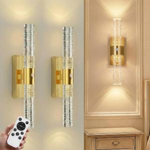 Motion Sensor Wall Sconces Battery Operated Set of 2, Rechargeable Wall Sconce, 3CCT Battery Wall Sconce, 12000mAh Dimmable with Remote for Bedroom, Living room, Hallway (15.3 inch - Gold - 2 Pack)