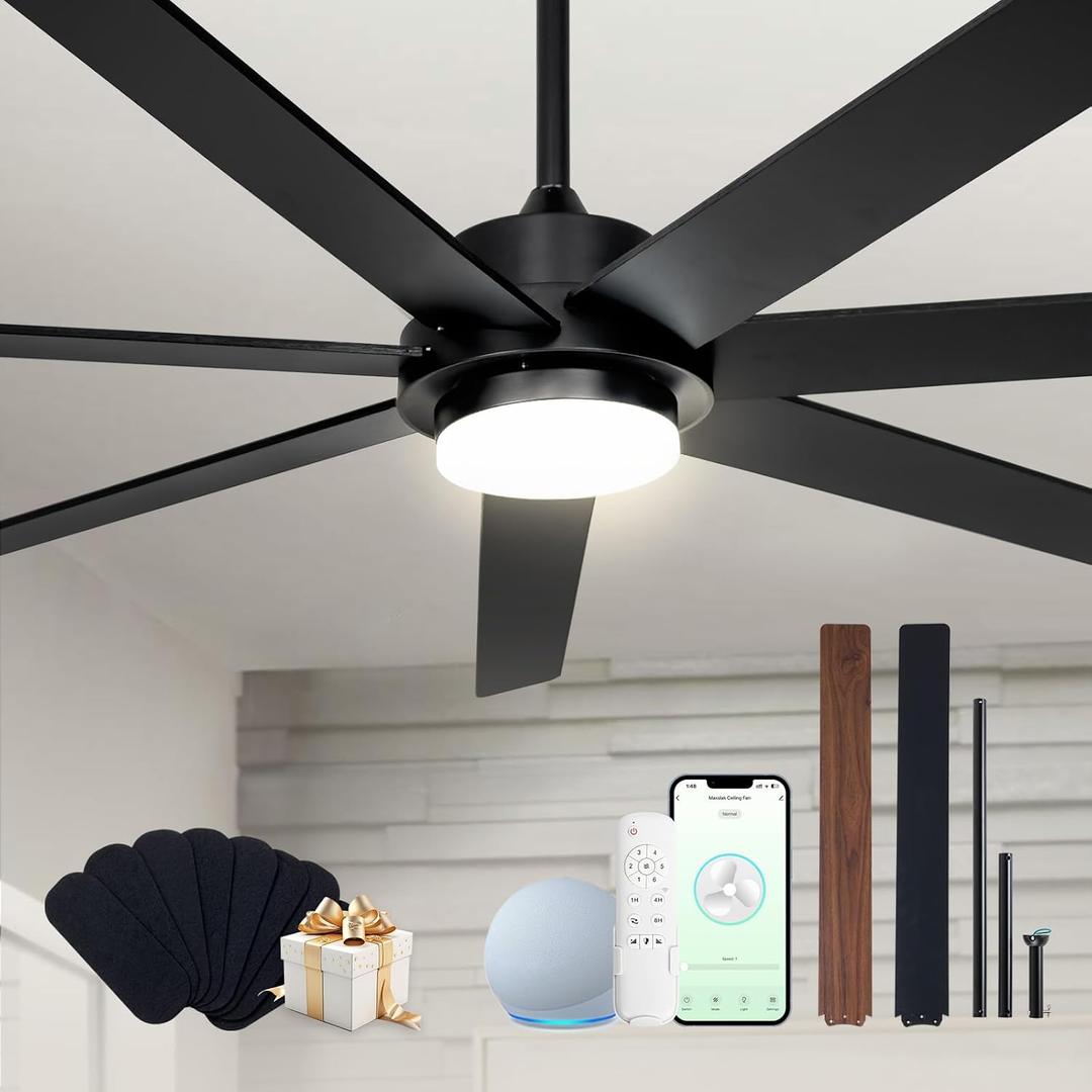 72 Inch Black Smart Ceiling Fan with Light and WIFI Alexa APP Controls