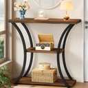 Hoctieon 3 Tier Console Table with Open Wood Shelves, Decorative Entryway Table with Curved Metal Frames, Narrow Sofa Table for Entrance, Living Room, Hallway, Rustic Brown+Black, 31.5 inches x 11.8 inches x 31.5 inches