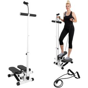 Adjustable Height Stair Stepper with Resistance Bands and LCD Monitor - 330 lb Capacity, Handlebar and Phone Stand for Home Workouts ()