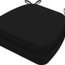 AAAAAcessories D-Shaped Chair Cushions, 2" Thick Dining Chair Pads with Ties and Removable, Machine-Washable Cover, 17" x 16", Set of 2, Black