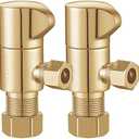 Angle Stop Valve 1/2" Nominal (5/8'' OD) Comp x 3/8'' OD Comp 1/4 Turn Chrome Brass Angle Valve Water Shut Off Valve Faucet Valve (2 Pack)