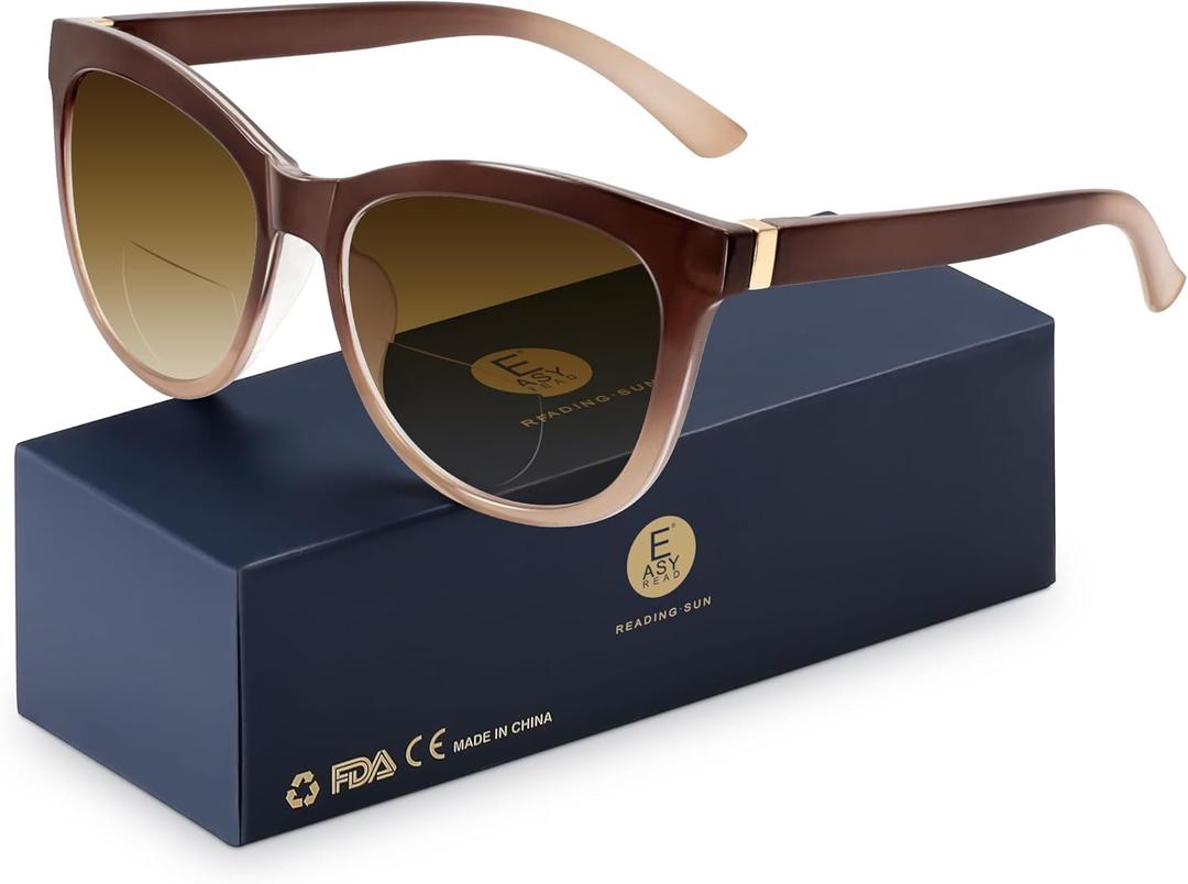 EASY READ Bifocal Reading Sunglasses for Women Fashion Sun Readers UV400 Protection(Magnification 1.75, Gradient Brown)