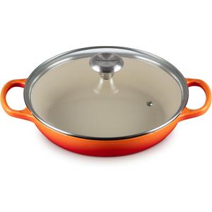 Le Creuset Enameled Cast Iron Signature Round Braiser with Glass Lid, 2.25 qt., Flame