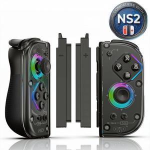 TNDA Switch Controller Joy Con Compatible with Nintendo Switch and Switch 2, Charging Adapters Included, Hall Effect Joystick Wireless Joypad with RGB Lighting, 6-Axis Gyroscope Motion Control, Turbo Button, Rechargeable Battery