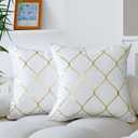 WACOMECO Gold Throw Pillow Covers, Pack of 2 Soft Velvet Decorative Cushion Covers for Couch Sofa Home Decoration, White, 18x18 Inch (18" x 18" (Pack of 2), Whie/ Gold)