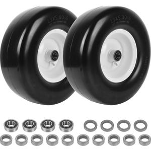 AR-PRO (Pack of 2) 13 x 5.00-6" Flat Free Tire and Wheel, Replacement Solid Lawn Mower Tires with Rim, 3" Centered Hub and 3/4" Extra 5/8" Bearings - Fit for Most Riding Mower, Garden Lawn Tractor (White(Smooth Tread))